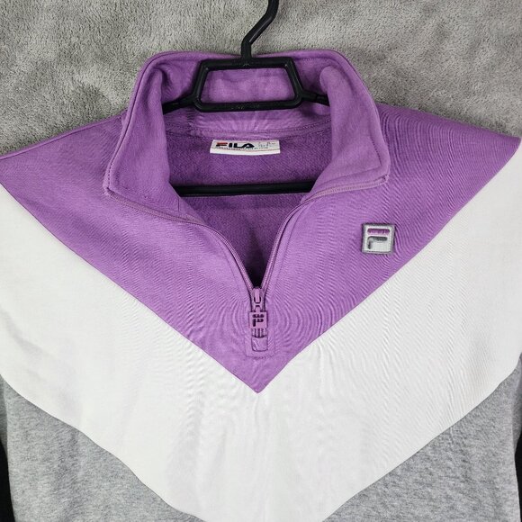 Womens Fila Retro Colorblock 1/4 Zip Pullover Sweatshirt Purple/White/Gray S - Picture 4 of 12